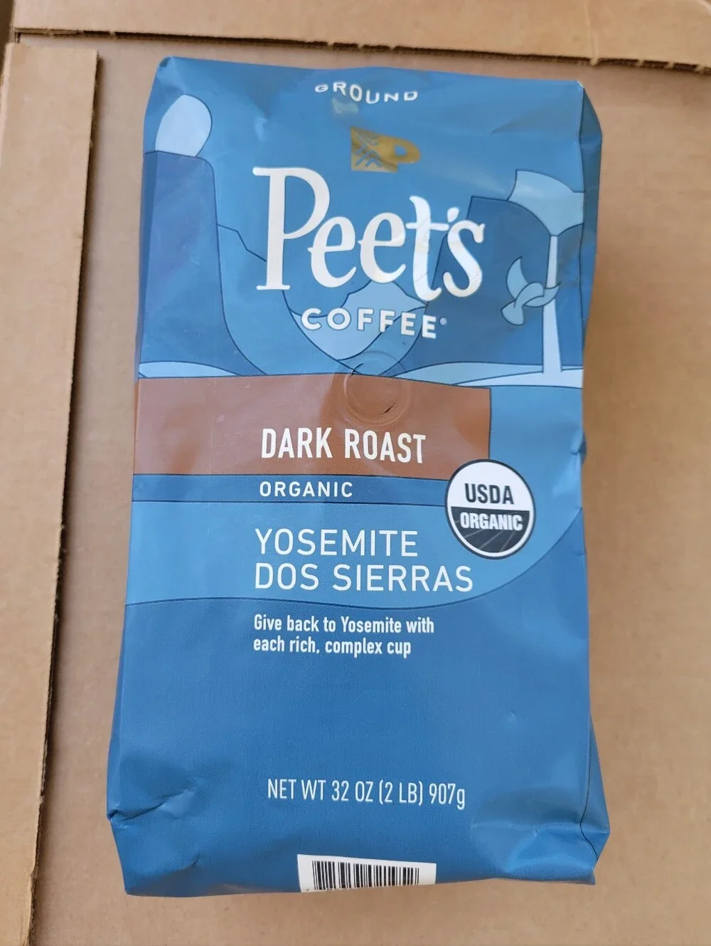 Peet's Organic Dark Roast Yosemite Dos Sierras Ground Coffee 32oz. Best by 1/27